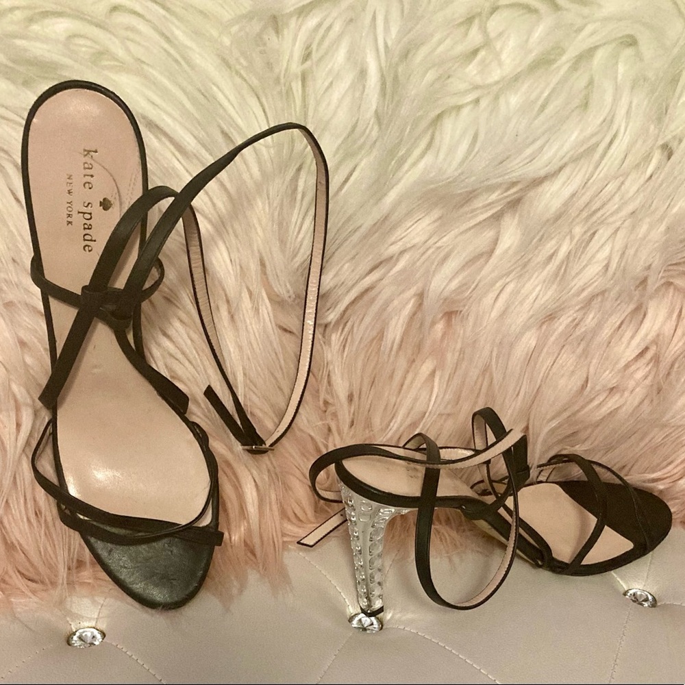 Kate Spade Fiandra Black Leather Jeweled Strappy Heeled Sandals Size 10.5B - Picture 5 of 13